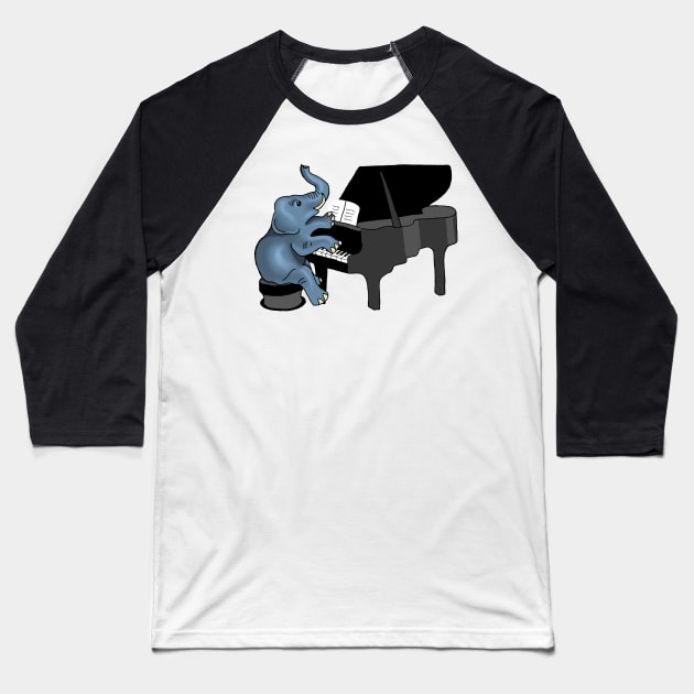 Elephant Playing Piano Baseball T-Shirt by Merchweaver